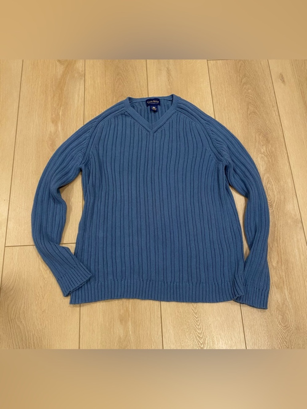 Charter Club Men's Blue Ribbed V-Neck Sweater 100% Cotton
